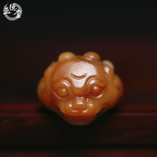 玉德堂新疆和田玉籽料黄沁苏工貔貅戒指兽头戒面镶嵌料DIY