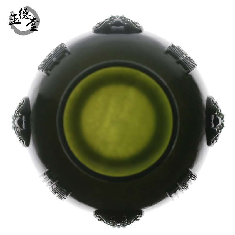 玉德堂天然新疆和田玉青玉苏工福禄寿喜薄胎香炉文房器皿玉石摆件