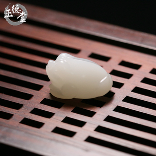 玉德堂新疆和田玉白玉籽料苏工玉蟾戒面戒指扳指吊坠镶嵌DIY