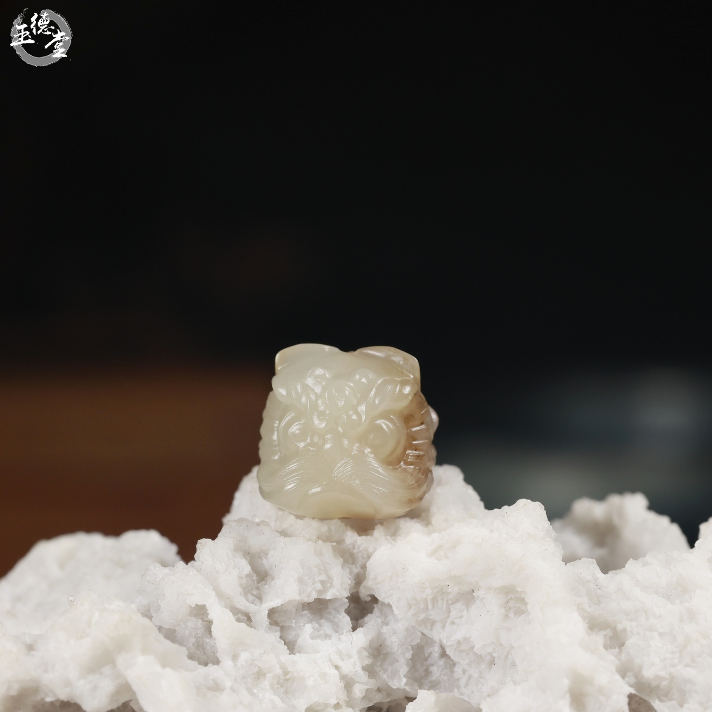 玉德堂新疆和田玉糖白玉醒狮吊坠玉狮子头手链配饰DIY