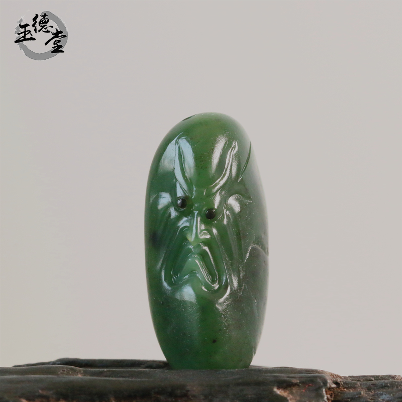 玉德堂天然玉石岫岩玉河磨玉碧玉苏工巧雕罗汉头挂件吊坠岫玉