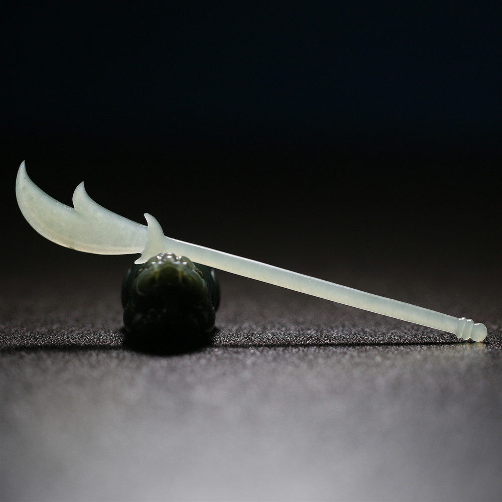 玉德堂天然玉石和田玉碧玉关刀大刀青龙偃月刀玉剑手把玩件小摆件