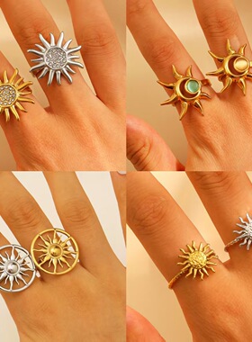 18k gold stainless steel sunflower open ring for women