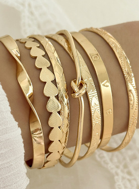 Diamond-shaped knotted letter heart 7-piece open bracelet