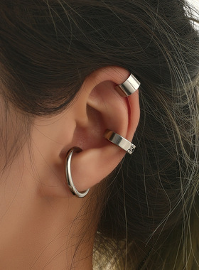 Stylish stainless steel ear buckle round thread earring set