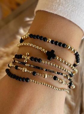 Small design rice beads stacked with copper beads bracelet