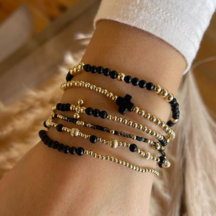 Small design rice beads stacked with copper beads bracelet