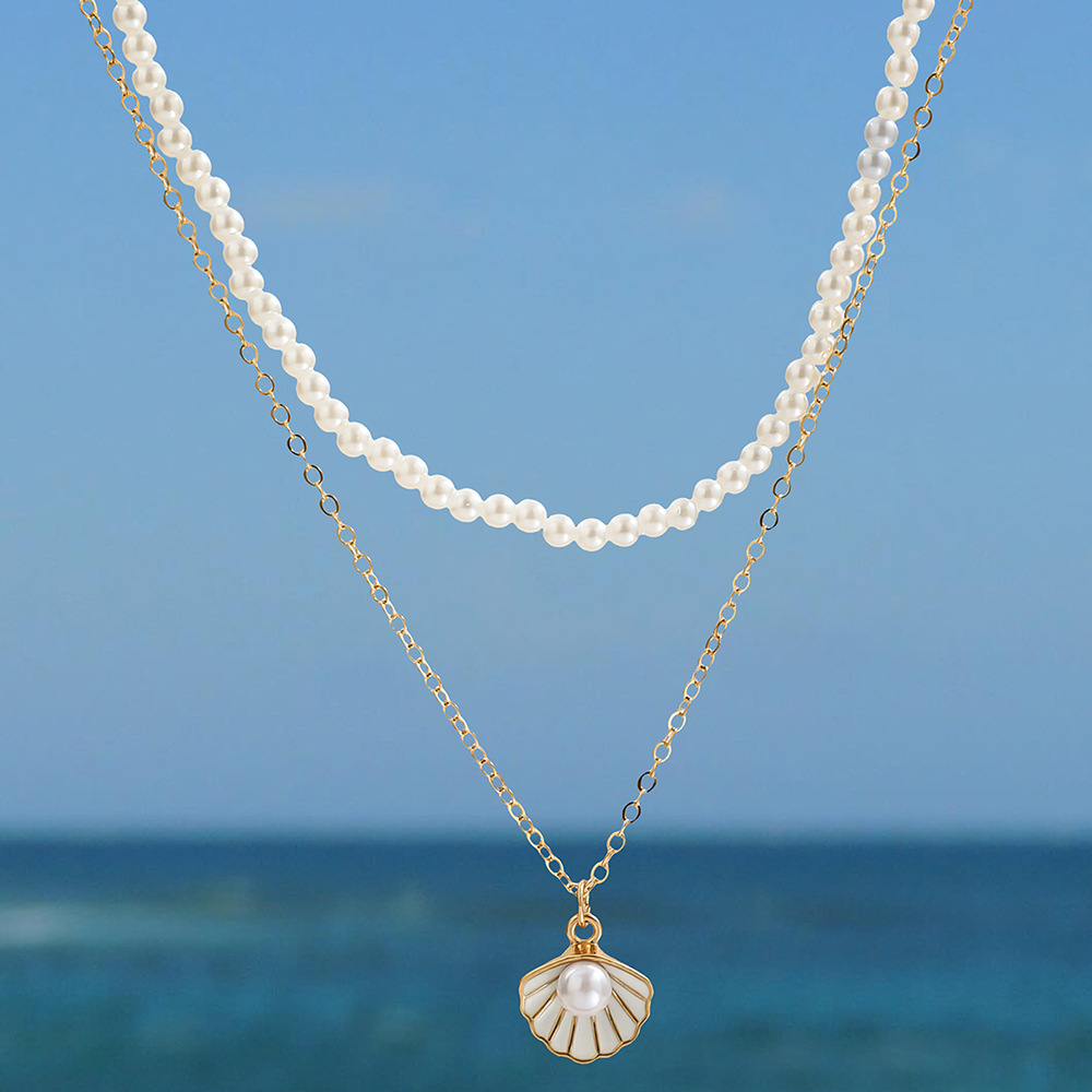 Stylish Baroque imitation pearl shell splice clavicle chain