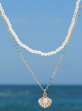 Stylish Baroque imitation pearl shell splice clavicle chain