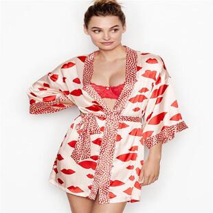 性感冰丝春秋情趣系带睡裙七分袖晨袍绸缎面料情人节女睡衣