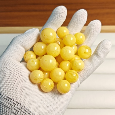 天然二代琥珀蜜蜡满蜜飘花圆珠散珠  DIY文玩配饰