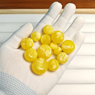 天然二代琥珀蜜蜡满蜜飘花墩子散珠  DIY文玩配饰