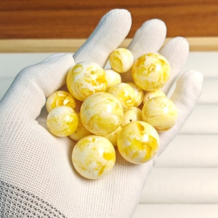 天然二代琥珀蜜蜡瓷白金花妖孽圆珠散珠  DIY文玩配饰
