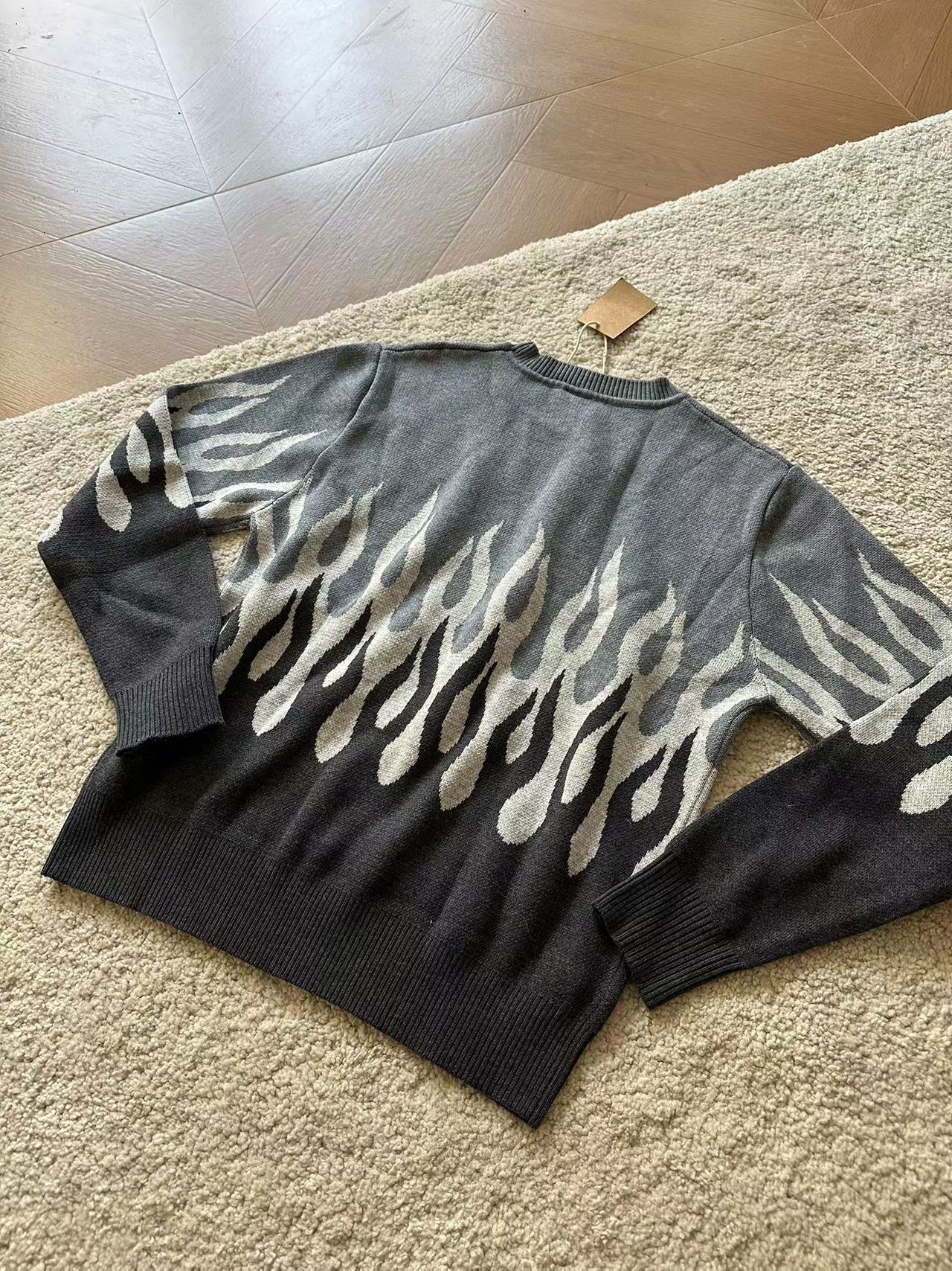 孤品复古火焰提花男女同款休闲百搭保暖毛衣 孤品复古 Y2K