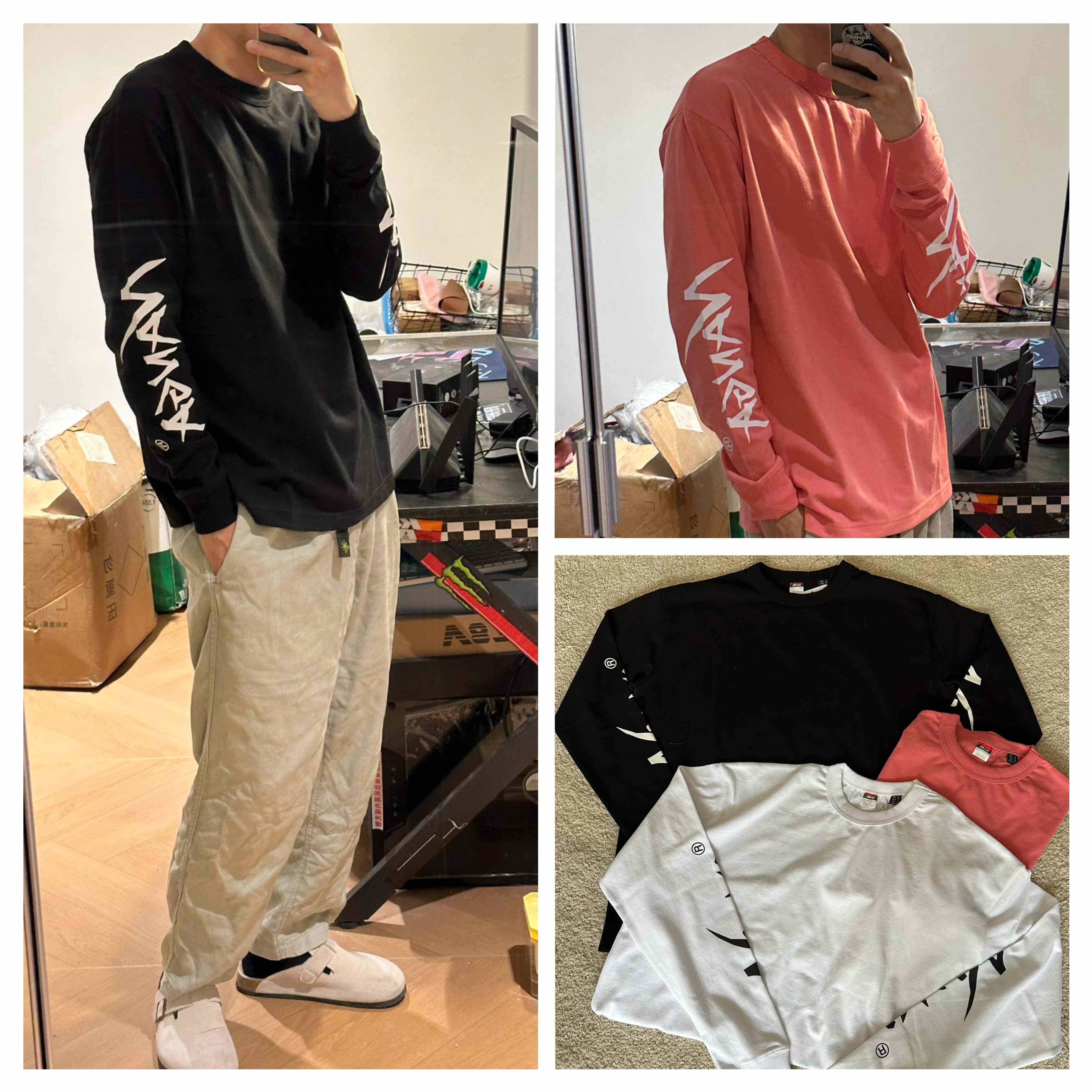 3色入日系eco hybrid slv Logo L/S男女款宽松落肩长袖Tee纯棉T恤