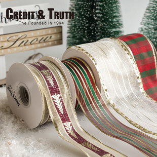 6厘米轻奢古典拷边圣诞丝带装饰丝带圣诞树蝴蝶结包装diy装饰铁丝