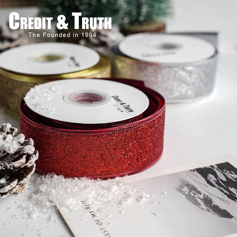 ct制带撒粉固化丝带圣诞节丝带
