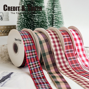 2.5cm苏格兰织边带圣诞经典 红色丝带绸带格子风 蝴蝶结diy烘焙包装