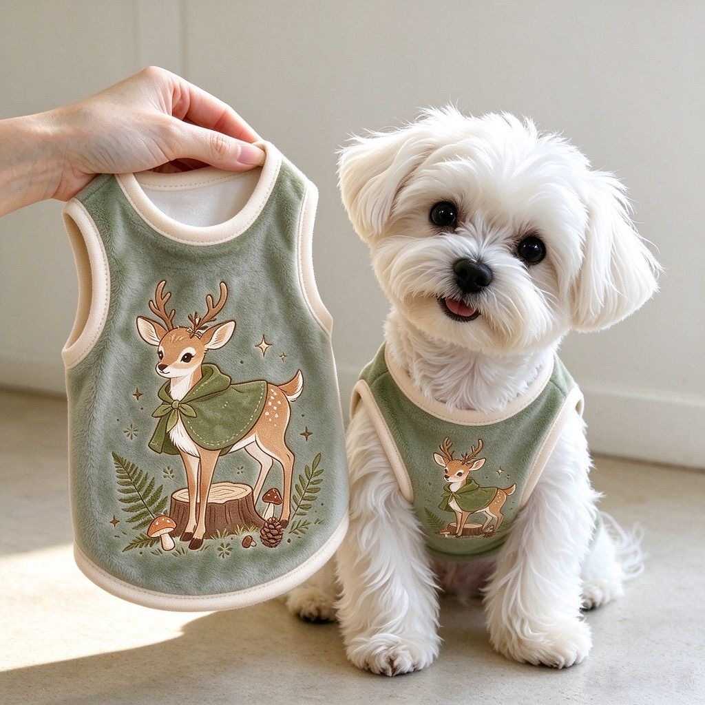 秋冬宠物狗狗衣服新款法兰绒森林小鹿加厚保暖猫咪中小型背心式