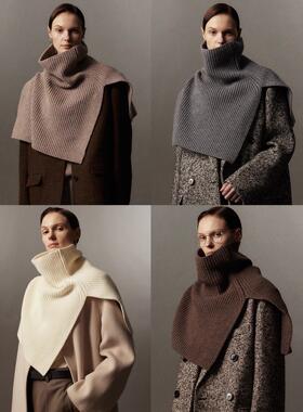云朵山羊绒披肩女高领开衩多穿法针织披肩大围脖开间KEIGAN同款