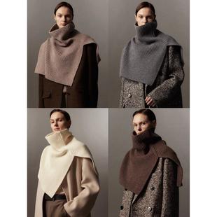 云朵山羊绒披肩女高领开衩多穿法针织披肩大围脖开间KEIGAN同款