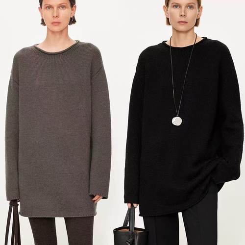 一字领卷边领羊绒羊毛毛衣