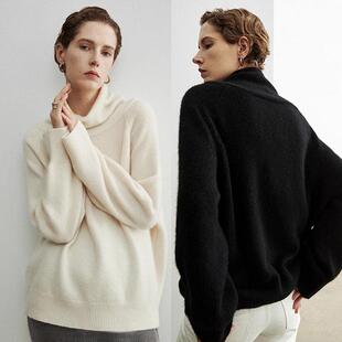云朵触感堆堆领山羊绒衫 女ROW风极简套头宽松毛衣针织打底衫