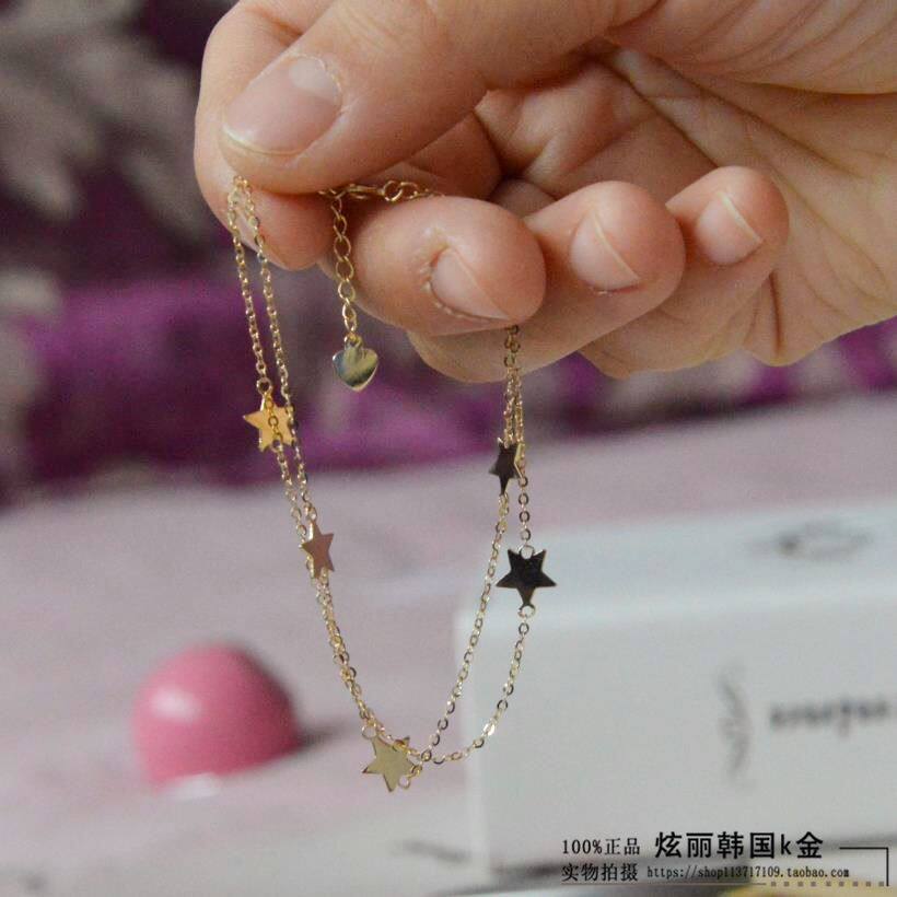 韩款14K金光面五星百搭女士简约款双层手脚链长度可调节 礼物包邮