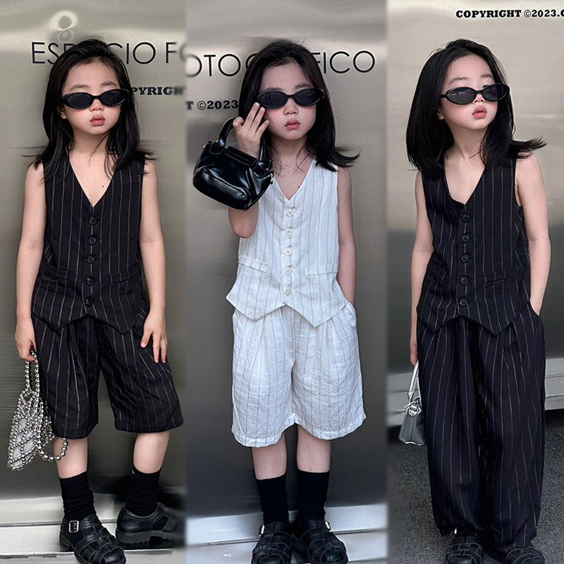 女童西装马甲套装夏季新款小女孩洋气韩版时尚潮流甜酷薄款休闲装