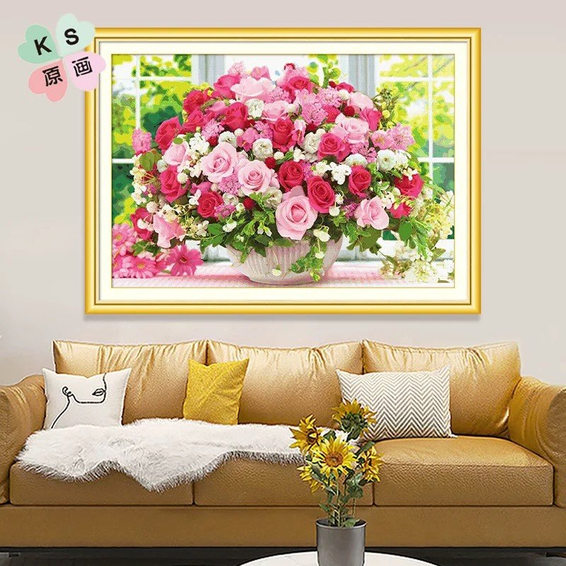 ks十字绣2023年新品粉色年华线绣客厅卧室手工刺绣简约现代花卉