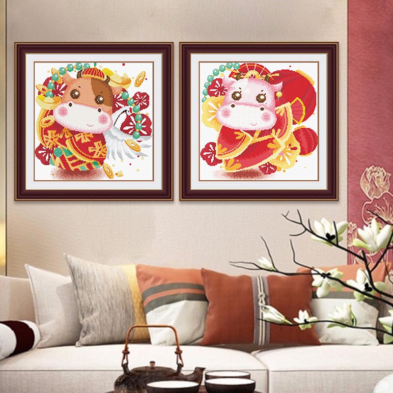 ks十字绣卡通牛顺牛祥手工绣自己绣挂画客厅餐厅卧室2020年新款