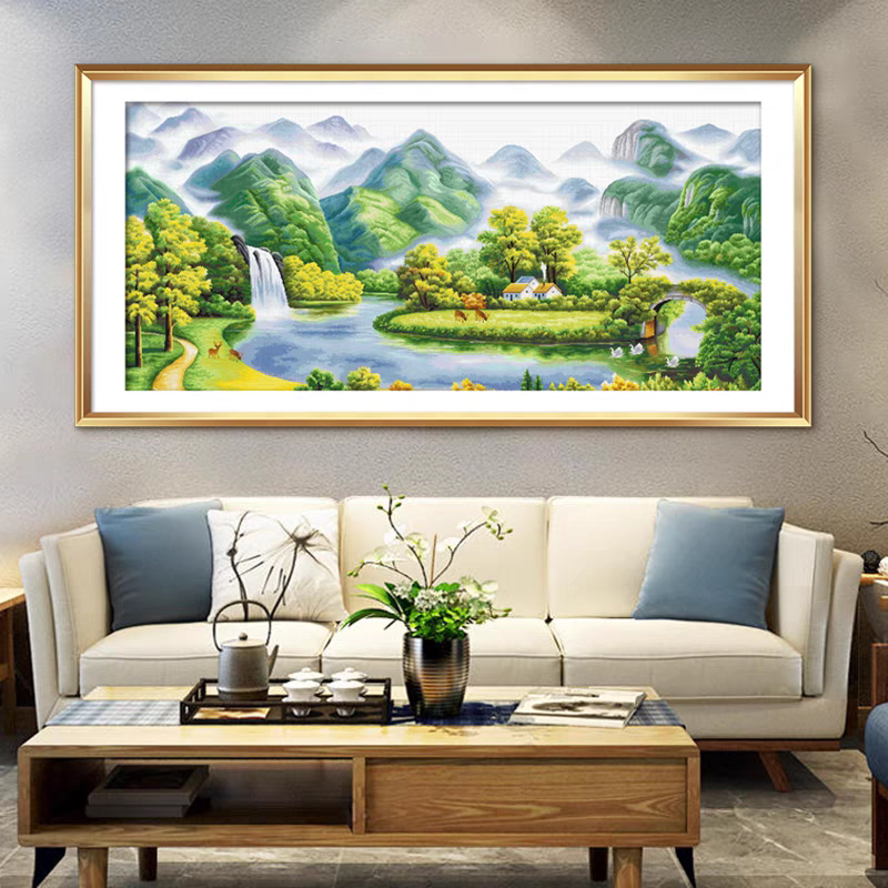 ks十字绣福居宝地客厅挂画大气自己绣手工棉线山水风景清新印花