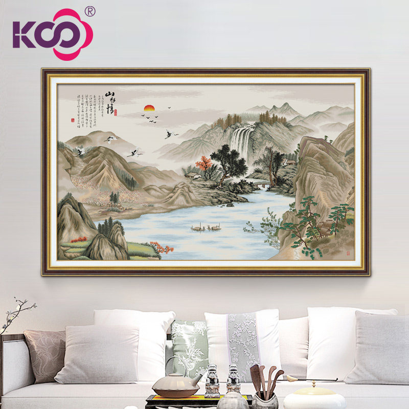 KS十字绣2023新款线绣客厅风景大画流水生财山水春意图满绣