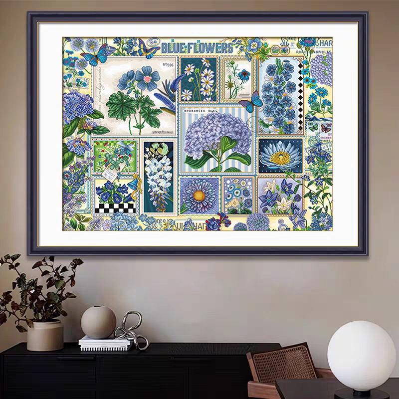 ks十字绣2024年新款植物花卉客厅卧室挂画自己绣手工刺绣蓝色记忆