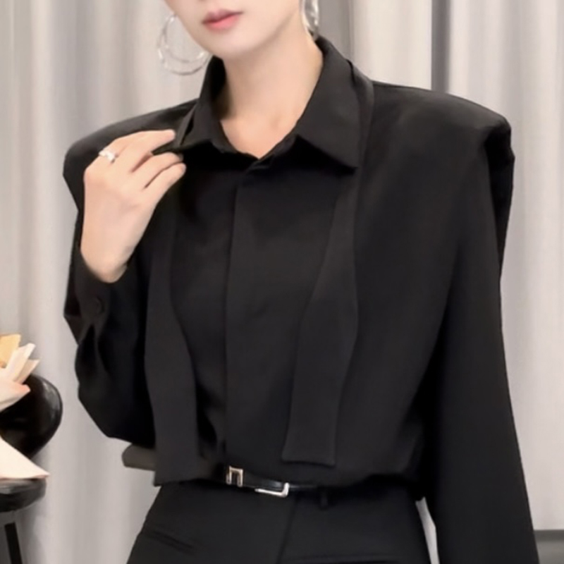 纯色飘带长袖衬衫女秋季