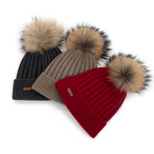 100%纯山羊绒帽子女冬貉子毛球针织保暖加厚冷帽护耳月子帽