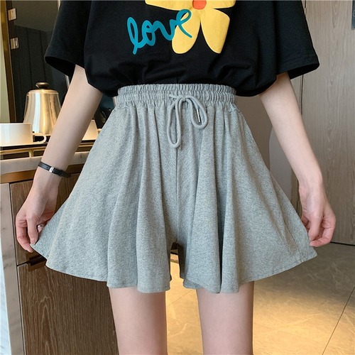 6535 cotton 2022 new style high waist drawstring casual a line wide leg shorts for women trendy