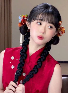 新中式橙色布艺花发夹女小众设计新娘订婚头饰发饰旗袍日常配饰