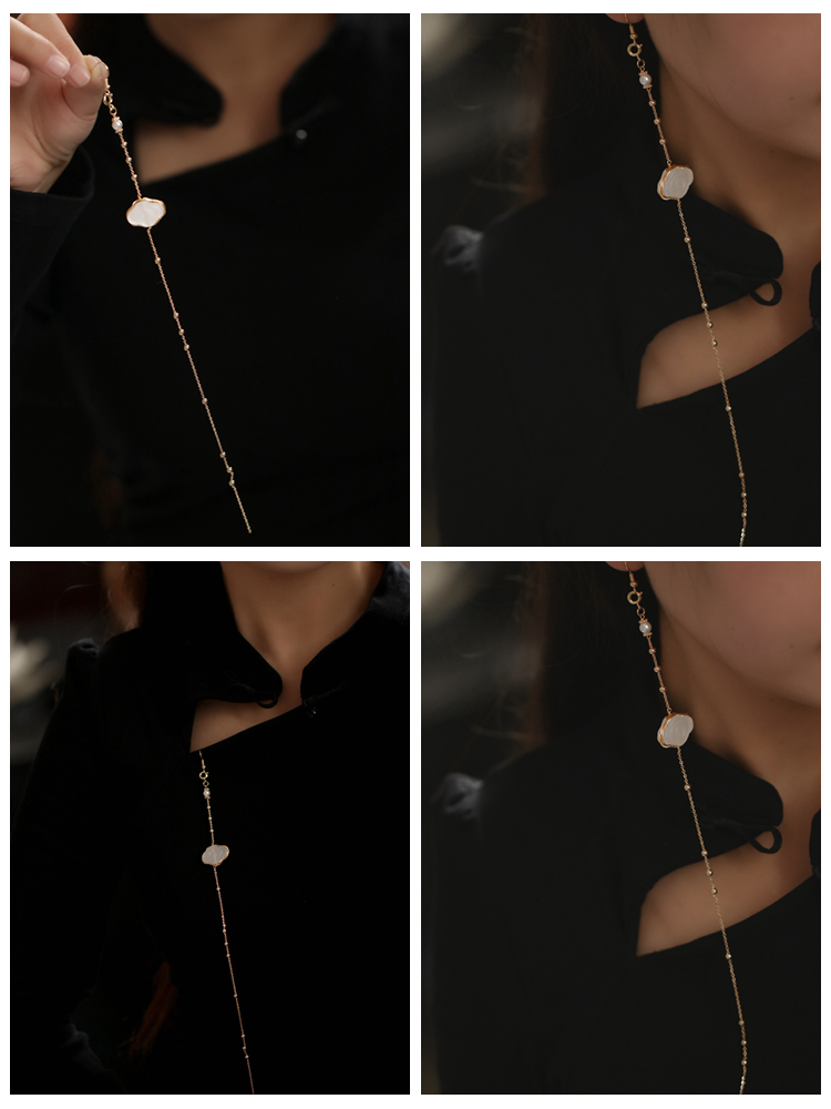 祥云白玉 超仙耳饰流苏国风气质长款复古轻古风旗袍压襟单只 耳坠