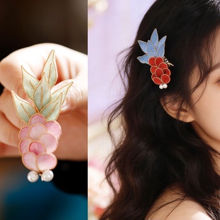 新中式红蓝色掐丝锦鲤发夹新年款发饰 旗袍秀禾新娘发饰百搭可爱