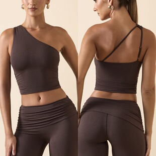单肩运动内衣女士斜肩瑜伽含胸垫固定文胸美背小背心减震健身上衣