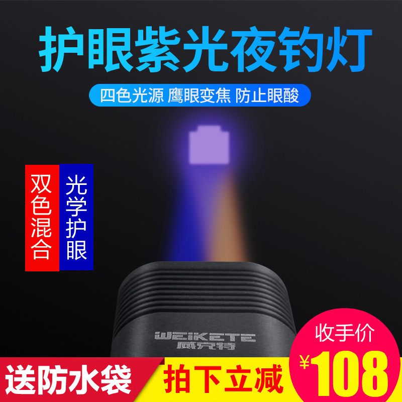 夜钓灯钓鱼灯蓝光超亮鱼灯强光大功率双光源充电防水紫光护眼夜灯