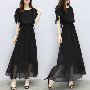 欧洲站2025夏季新款宽松显瘦减龄胖mm遮肚子大码气质雪纺连衣裙女