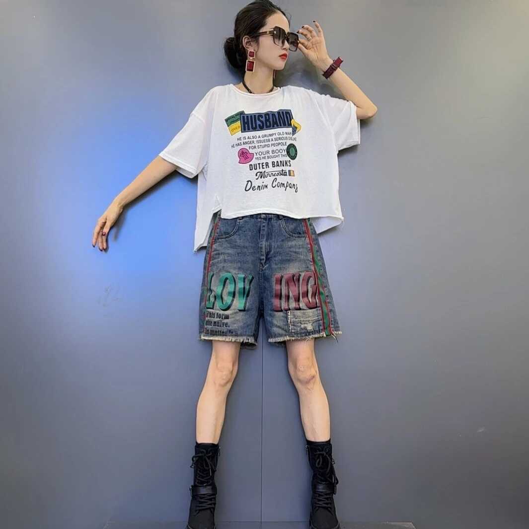 阔腿不规则字母时尚套装短袖T恤