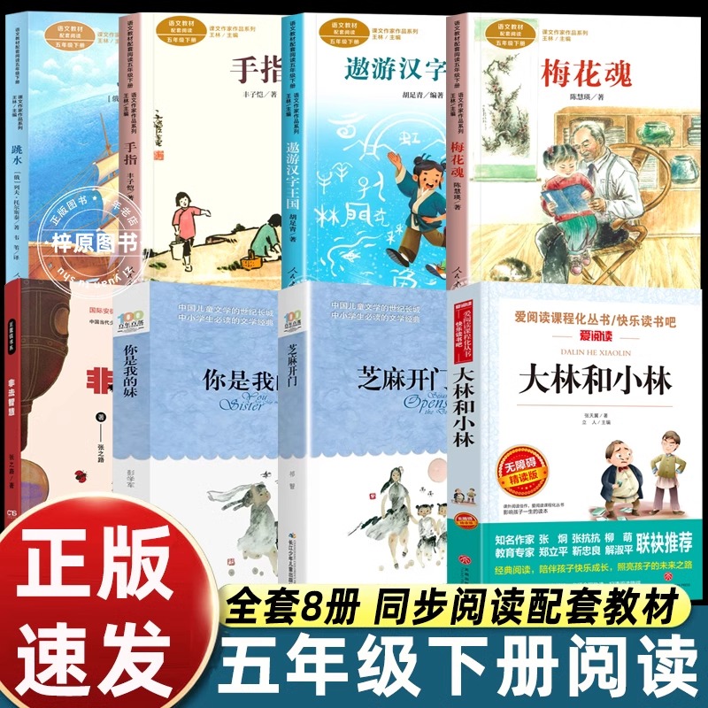 全套8册五年级下册阅读课外书梅花魂 遨游汉字王国 手指 跳水人民教育出版社非法智慧张之路你是我的妹芝麻开门大林和小林必读