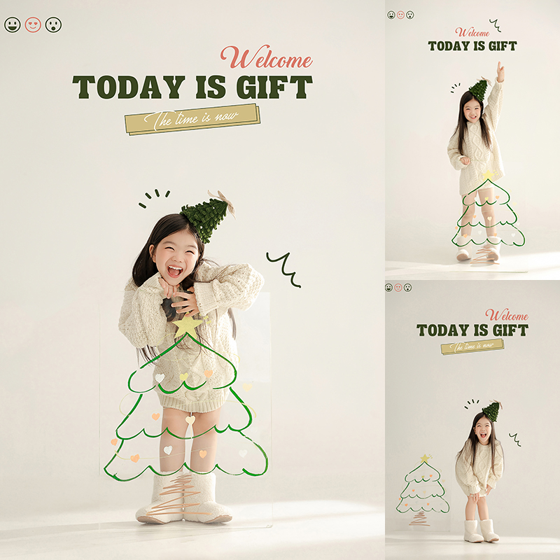 儿童摄影服装软奶系圣诞毛衣拍照服儿童小清新艺术照写真主题道具