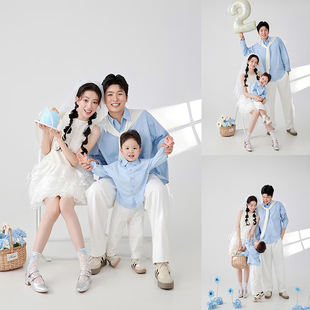 全家福摄影服装白色系公主裙亲子母子装影楼周岁三口亲子主题拍照