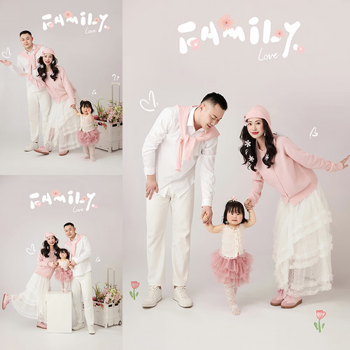 新款全家福摄影服装一家三口春天