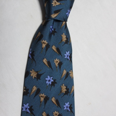 C新款桑蚕丝青绿色印花宽版领带手打真丝男商务正装正式9.5CM