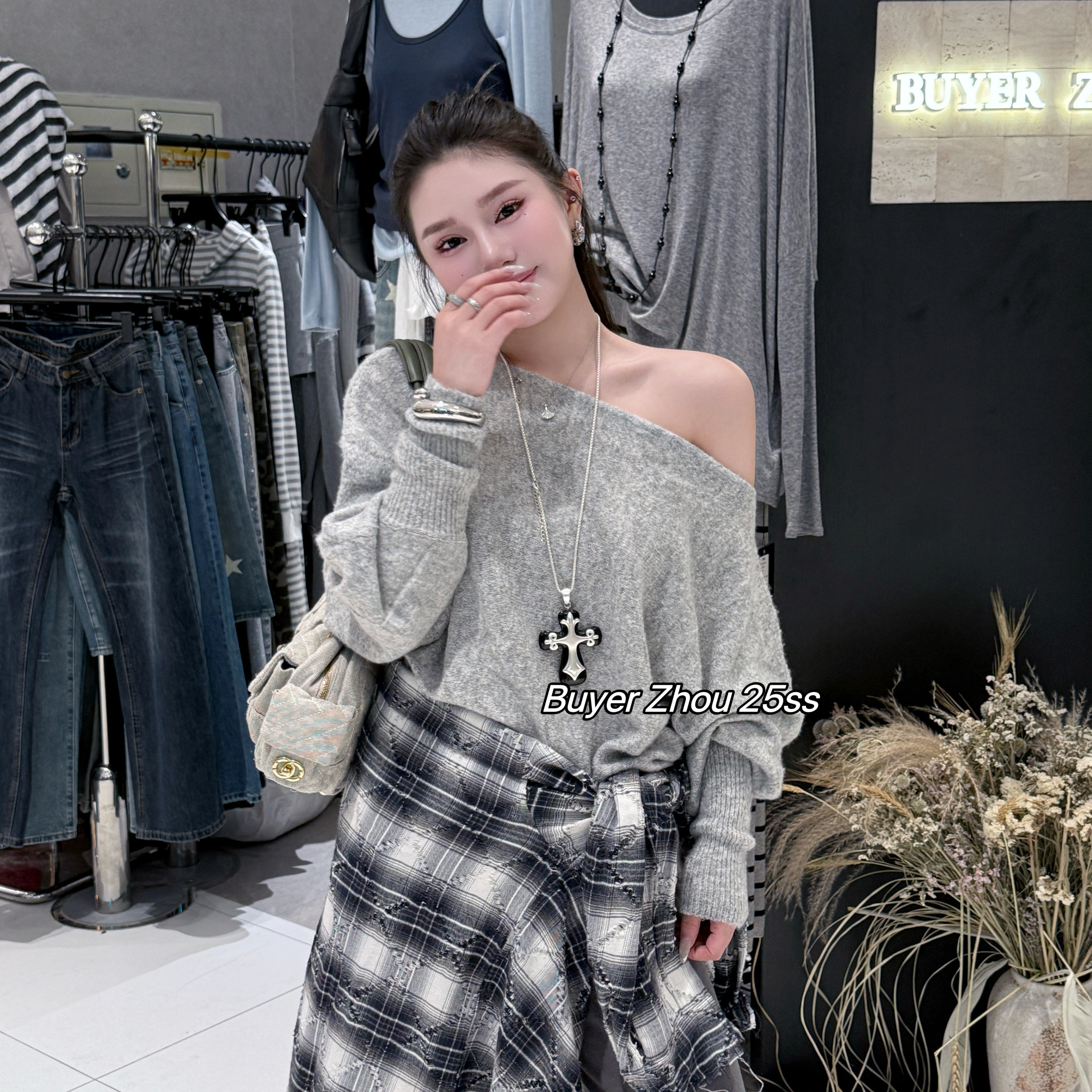 【BUYER】韩版一字肩毛衣宽袖套头针织衫慵懒风宽松显瘦上衣6630#